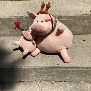 Christmas Pig Plush Mama And Baby Stuffed Animals Holiday Decor